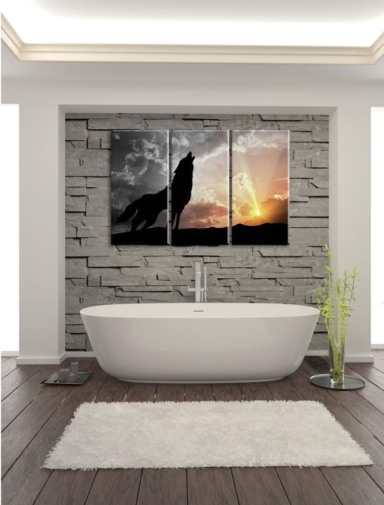 Pixxprint Wolf Heulen als Leinwandbild/Grösse: 3 Teilig (120x80 cm) cm/Wandbild/Kunstdruck/fertig be