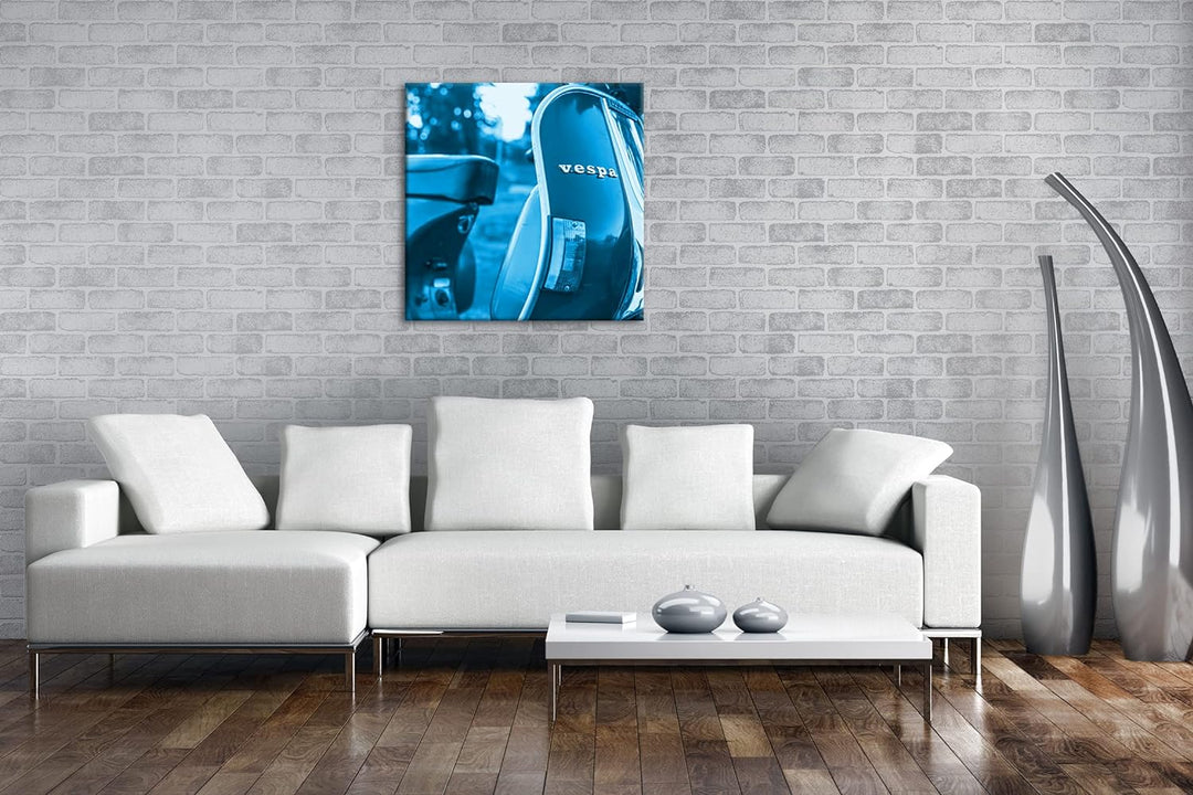 deyoli Vespa Motorrad in schöner Landschaft Format: 70x70 Effekt: Monocrome Blau als Leinwandbild, M