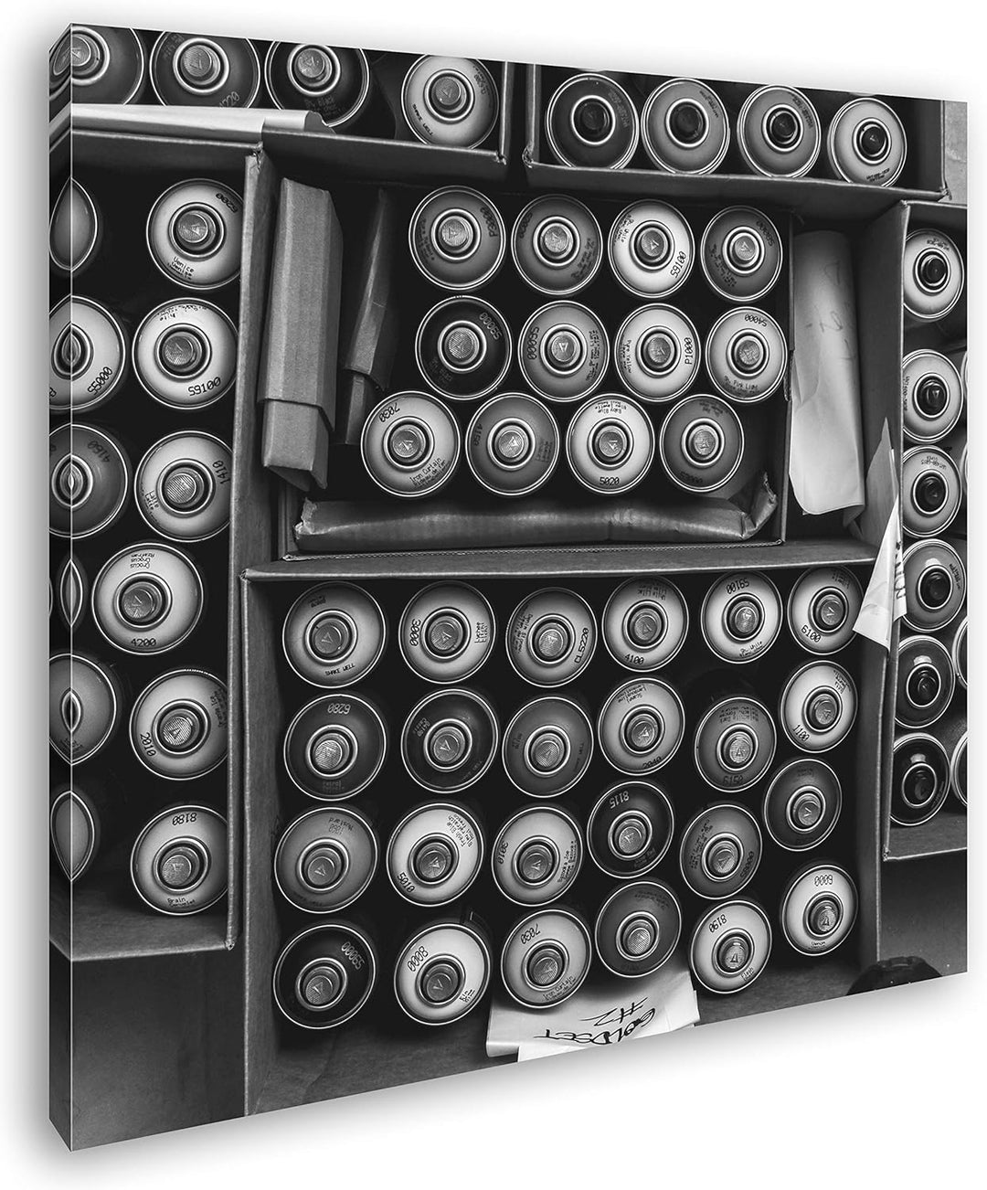 deyoli Kisten voller Graffiti Spraydosen Format: 60x60 Effekt: Schwarz&Weiss als Leinwandbild, Motiv