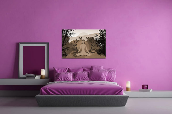 deyoli Meditation im Grünen Effekt: Sepia Format: 120x80 als Leinwandbild, Motiv fertig gerahmt auf