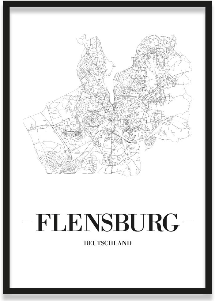 JUNIWORDS Stadtposter, Flensburg, Wähle eine Grösse, 30 x 40 cm, Poster mit Rahmen, Schrift A, Weiss