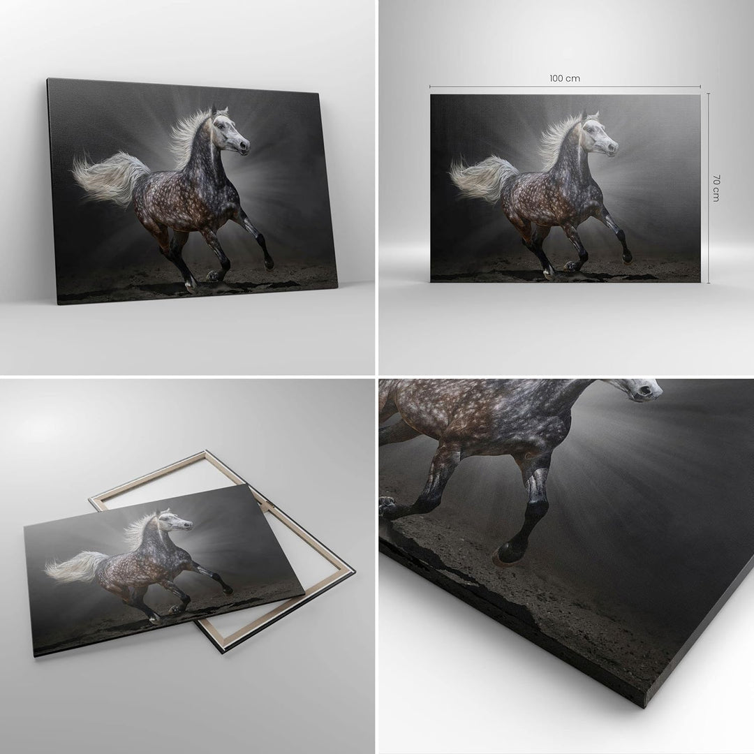 Bilder auf Leinwand 100x70cm Leinwandbild mit Rahmen Pferd Tier Natur Gross Wanddeko Bild Schlafzimm