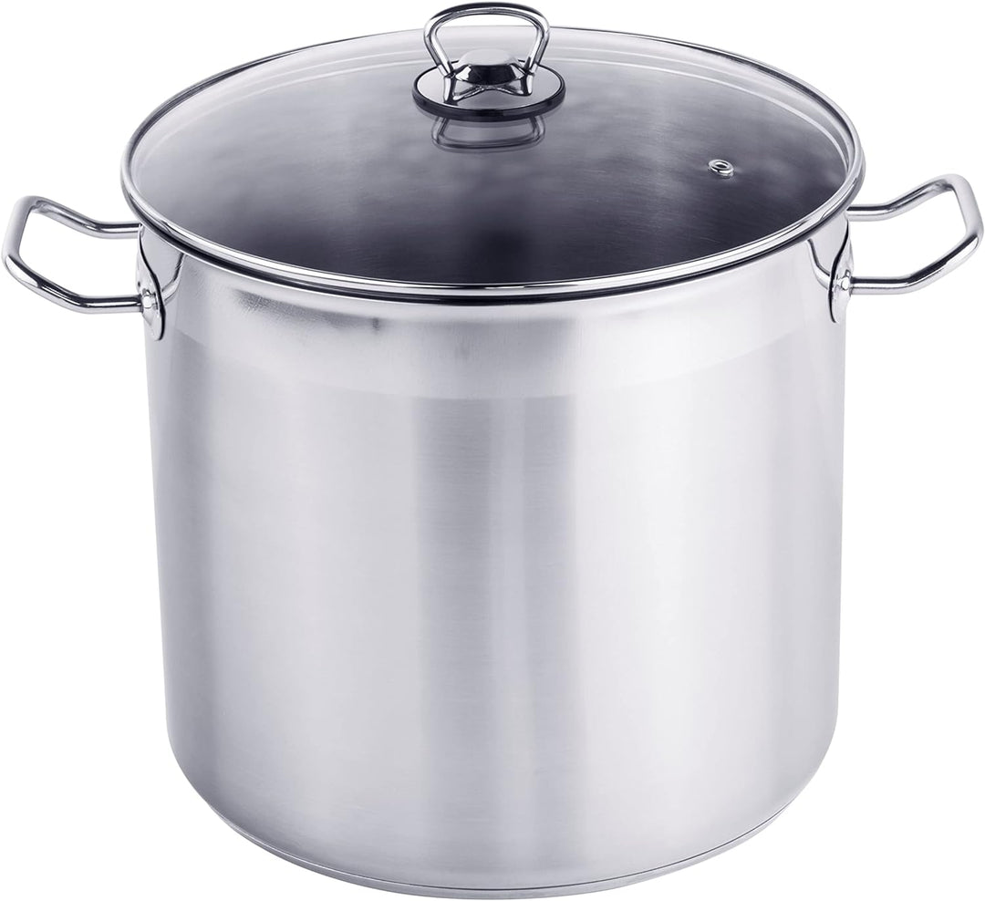 XL Edelstahl Kochtopf mit Glas Deckel - 15 L / 28 x 25 cm - Universal Topf mit Aluminium Kapselboden