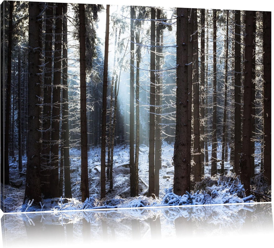 Pixxprint Winterwald Bild Format: 100x70 auf Leinwand, XXL riesige Bilder fertig gerahmt mit Keilrah