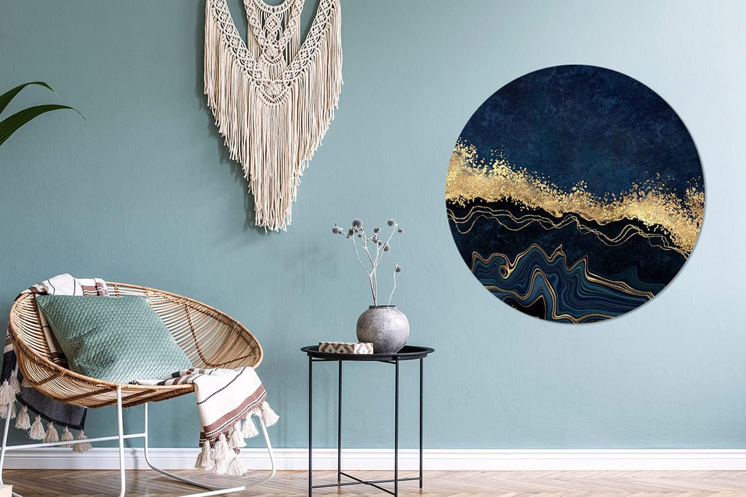 MuchoWow Wandbild Rund Wanddeko Deko Wohnzimmer Bilder 90x90 cm Marmor - Textur - Gold - Illustratio