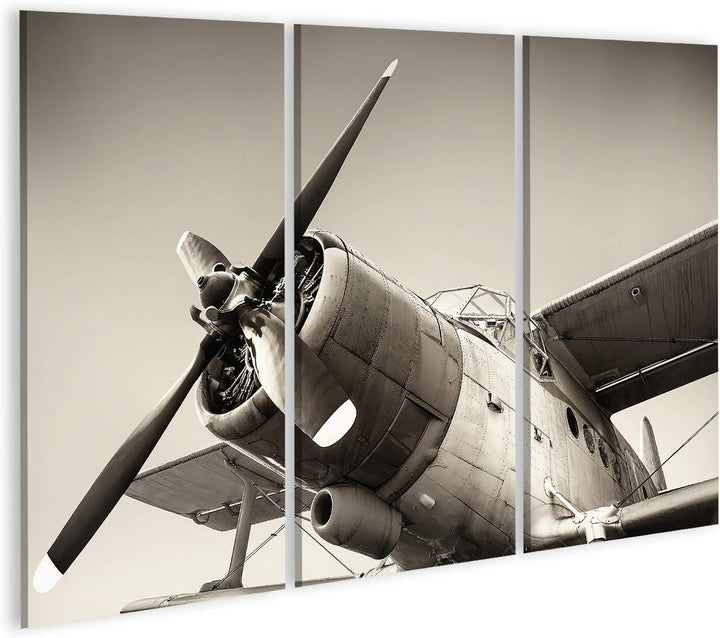 Bild Bilder auf Leinwand altes Flugzeug Wandbild Poster Leinwandbild RUZ 130x80cm - 3 Teile, 130x80c
