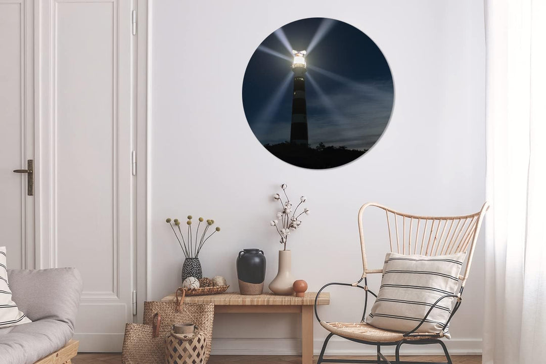 MuchoWow Wandbild Rund Wanddeko Deko Wohnzimmer Bilder 90x90 cm Leuchtturm von Ameland in der Abendd