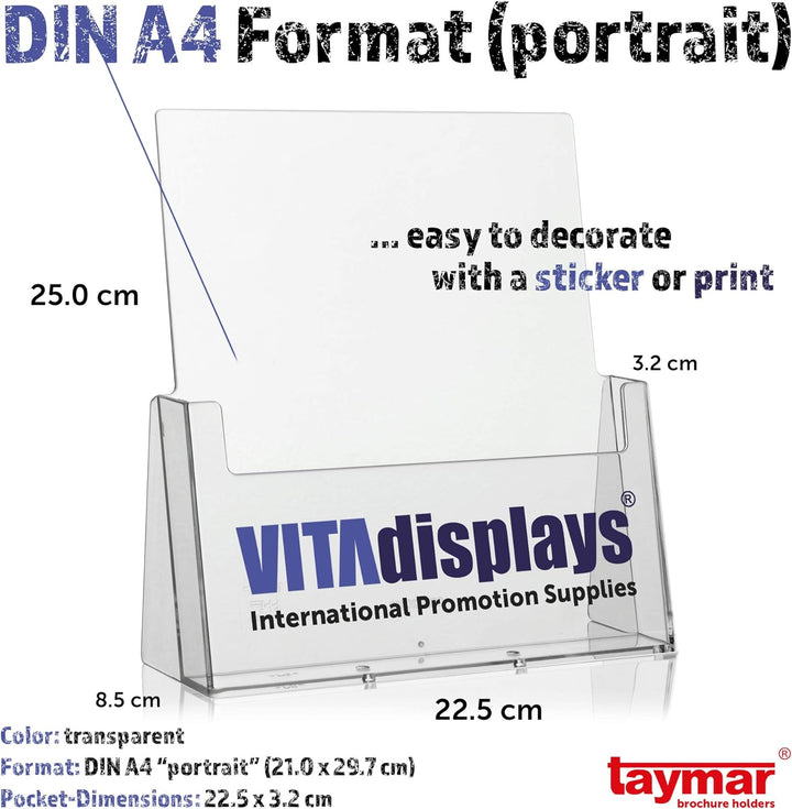 Taymar DIN A4 Prospekthalter, Prospektständer, transparent (Packung mit 3) Stück DIN A4 (Packung mit
