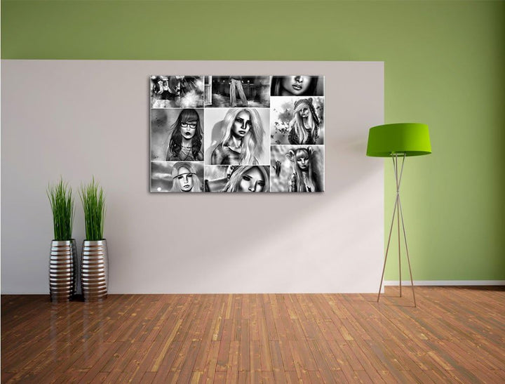 Pixxprint Zeichnungen von Frauen / 100x70cm Leinwandbild bespannt auf Holzrahmen/Wandbild Kunstdruck