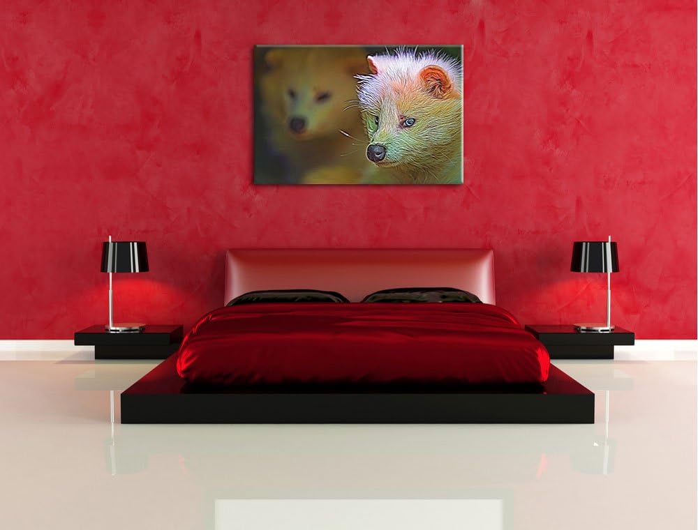 Polarfuchs in Höhle Deluxe Format: 100x70 cm auf Leinwand, XXL riesige Bilder fertig gerahmt mit Kei