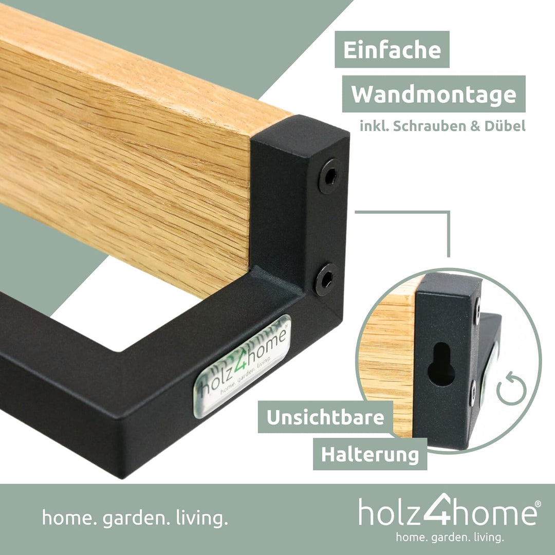 holz4home® Handtuchhalter Massivholz Eiche I 50x6x9 cm I Handgearbeitet und Naturgeölt I Skandinavis