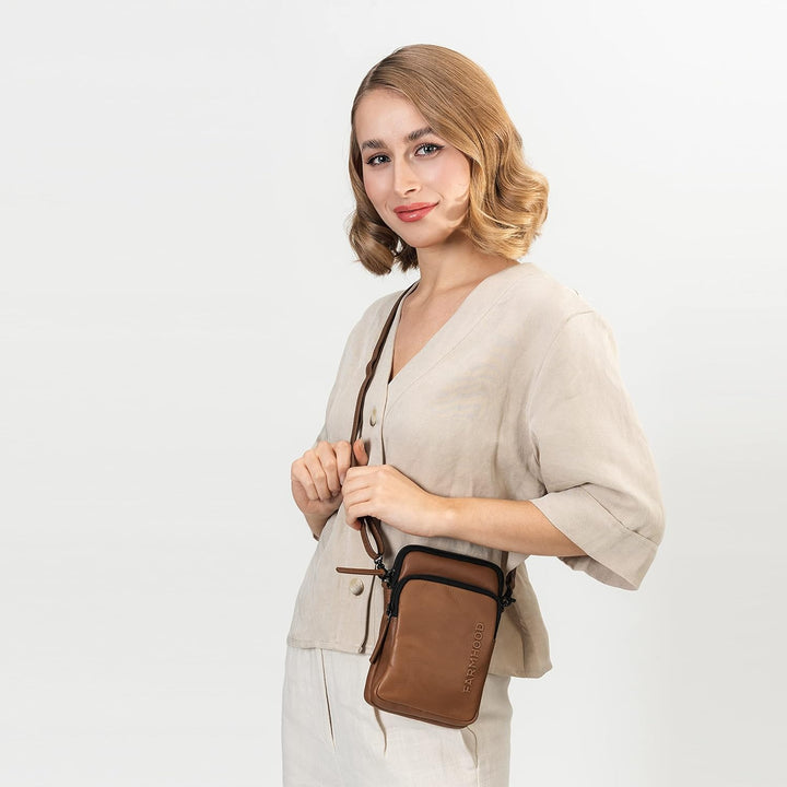 FARMHOOD Nashville Damen/Herren grosse Leder Handytasche | längenverstell- & abnehmbarer Trageriemen