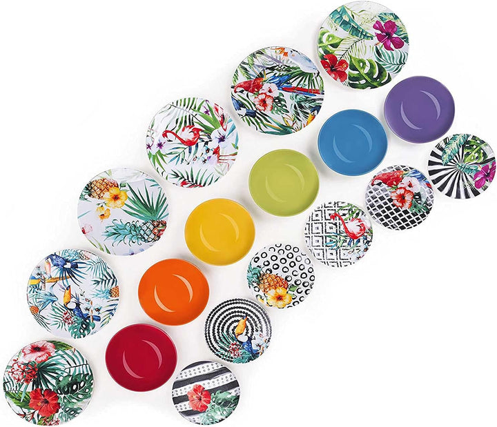 Excelsa Tropical Chic Teller-Set, 18 Stück, Porzellan, mehrfarbig Single, Single
