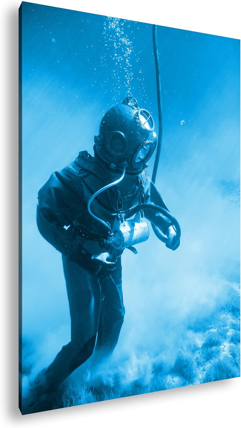 deyoli Taucher in einer alten Ausrüstung Format 80x60 Effekt: Monocrome Blau als Leinwandbild, Motiv