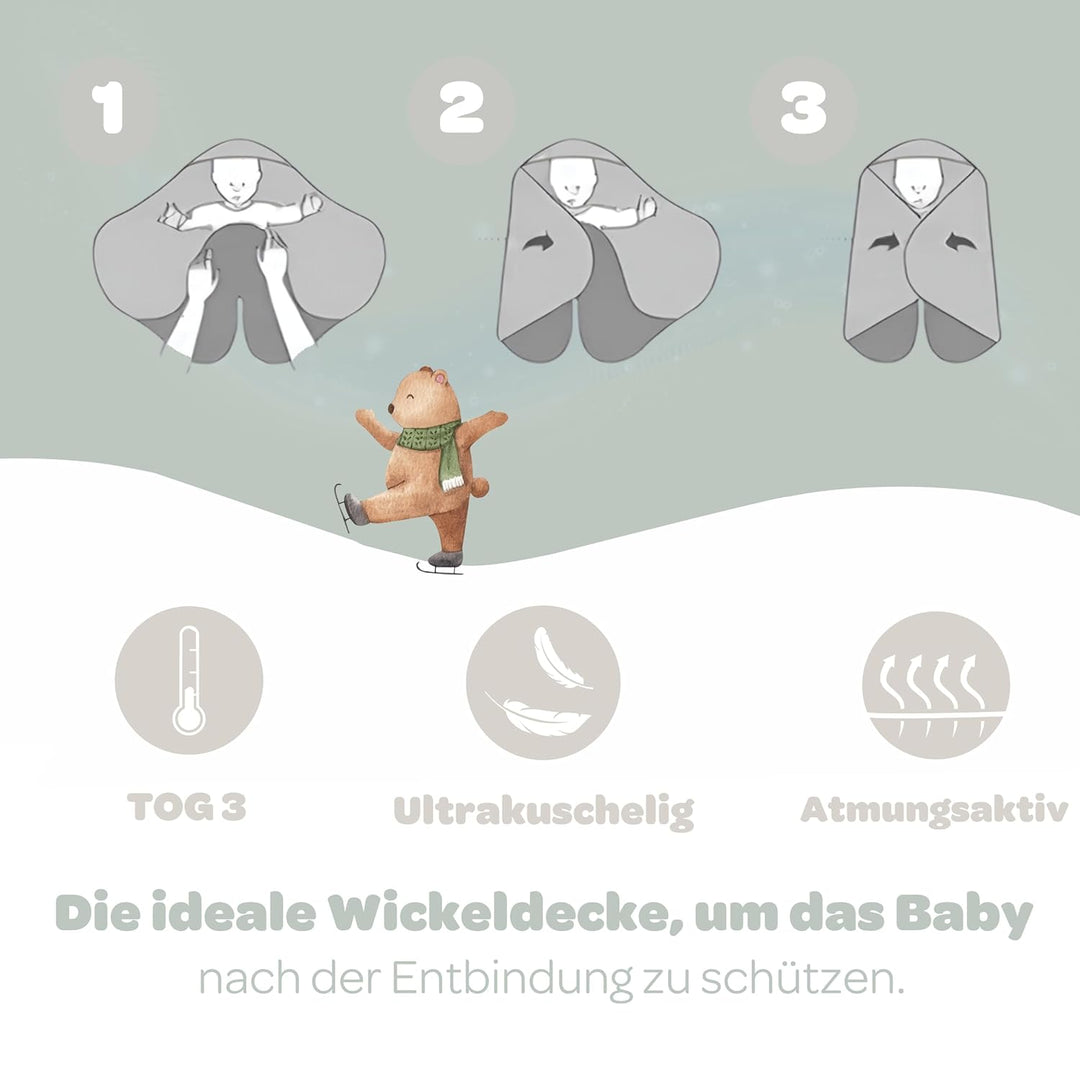 BÉABA, Babynomade Double Fleece, Baby Winter Wickeldecke, Autositz/Kinderwagen/Gondel/Transat, Weich