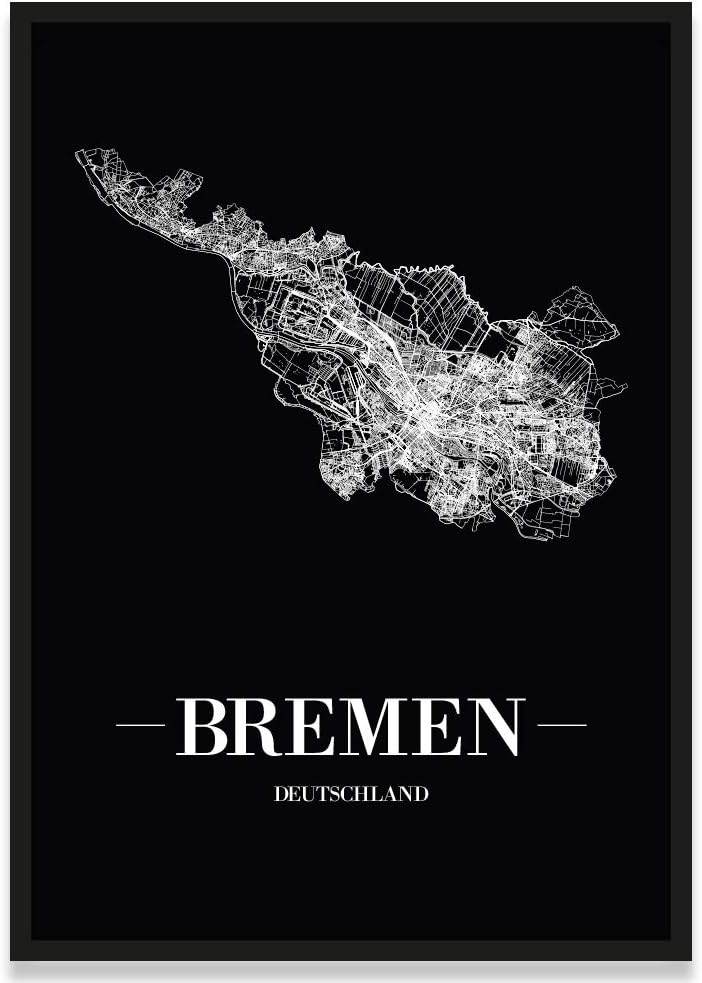 JUNIWORDS Stadtposter, Bremen, Wähle eine Grösse, 30 x 40 cm, Poster mit Rahmen, Schrift A, Schwarz