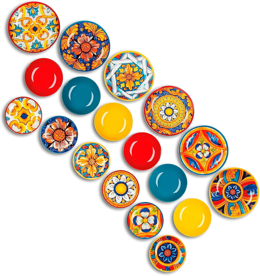 Excelsa Camastra Tellerservice 18 Stück, Porzellan und Steineware, mehrfarbig, 6 Personen Set 18 Pez