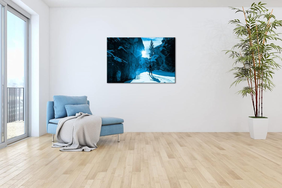 deyoli schneebedeckter Schneepass Format 100x70 Effekt: Monocrome Blau als Leinwandbild, Motiv ferti