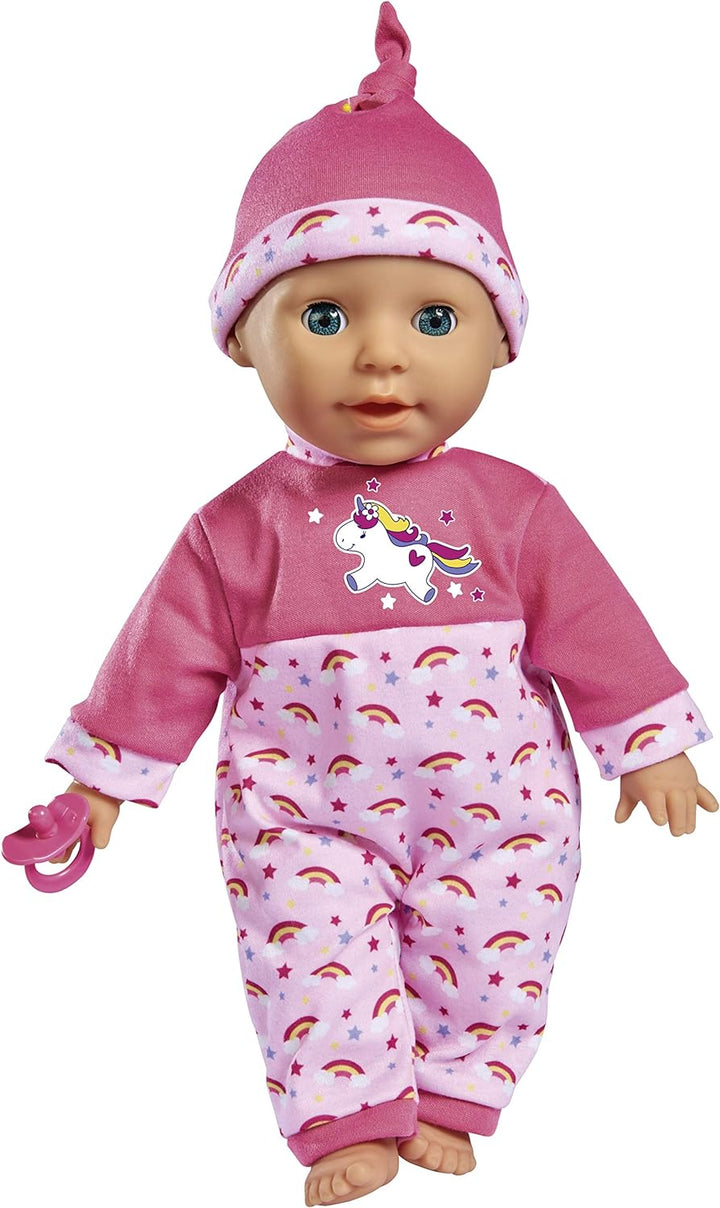 Simba 105140060 - Laura Kitzel Baby, Weichkörperpuppe mit Regenbogenstrampler, macht 25 Babylaute, 3