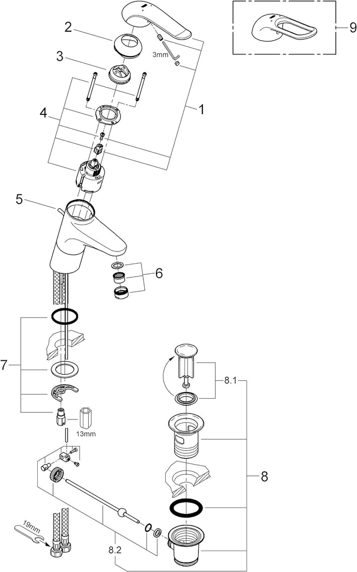 GROHE Euroeco Waschtisch-Einhebelmischer, 120 mm, verchromt 32766000, Silber