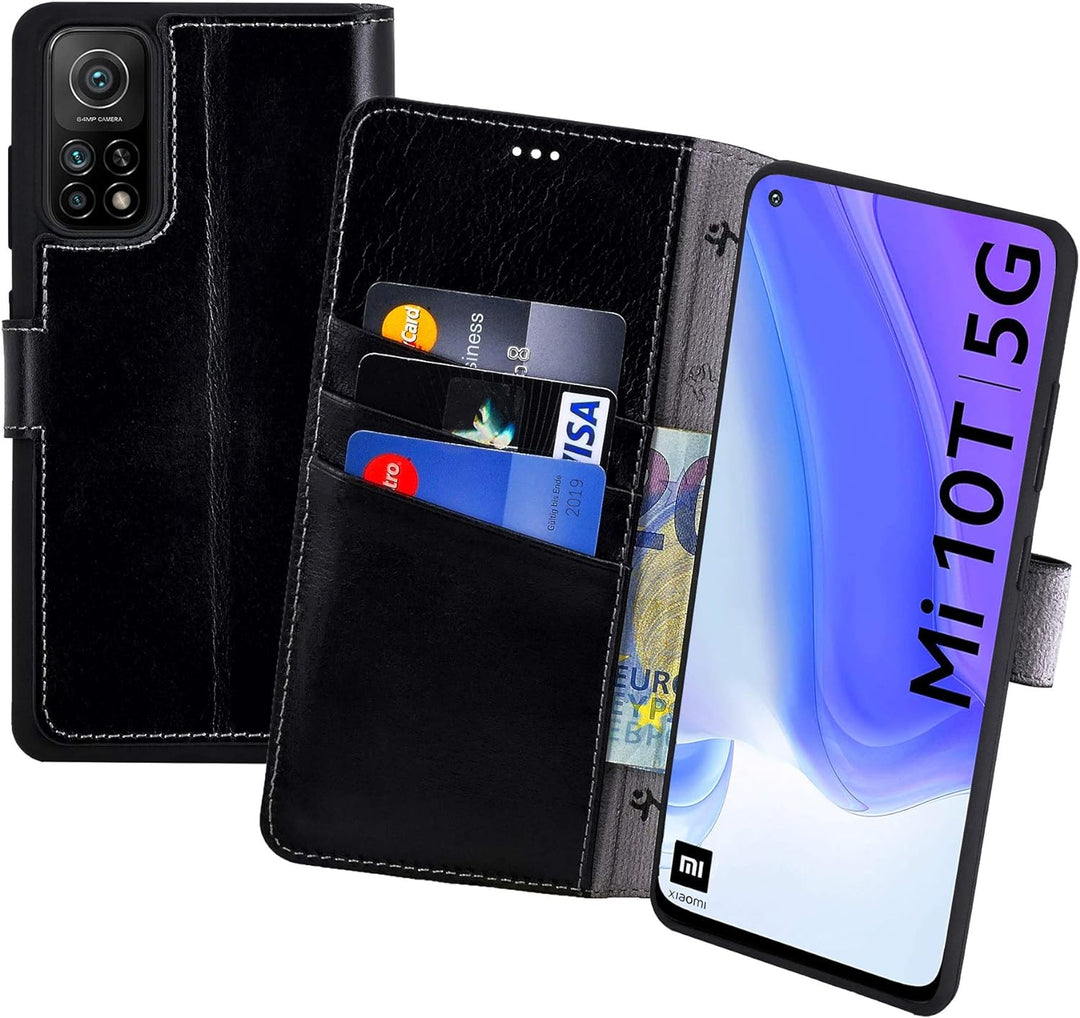 Suncase Book-Style Hülle kompatibel mit Xiaomi Mi 10T 5G Leder Tasche (Slim-Fit) Lederhülle Handytas