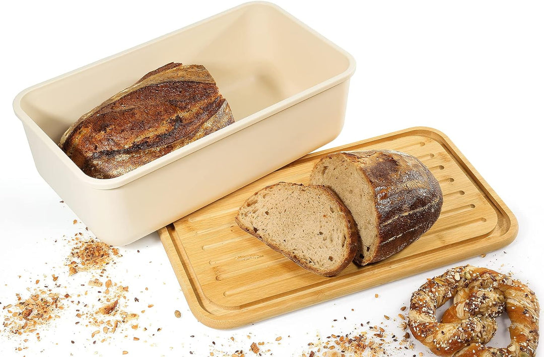 Zassenhaus Brotkasten, Deckel als Schneidbrett verwendbar, Brotkorb Bambus creme, 40 x 23 x 13,5 cm,
