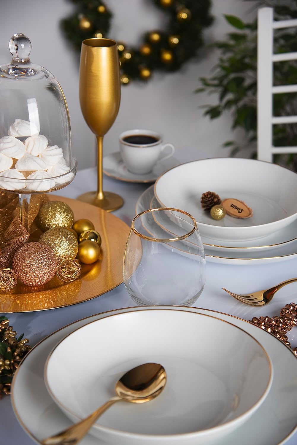 Excelsa Gold Set mit 6 Wassergläsern, mundgeblasenes Glas, Rand Gold