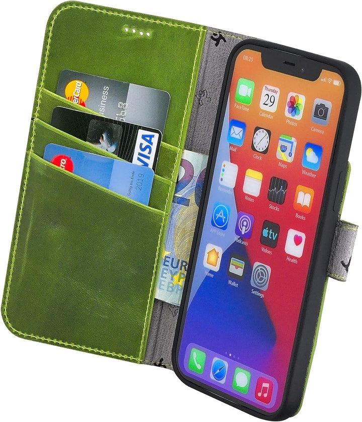 Suncase Book-Style Hülle kompatibel mit iPhone 12 Pro Max (6.7") Leder Tasche (Slim-Fit) Lederhülle