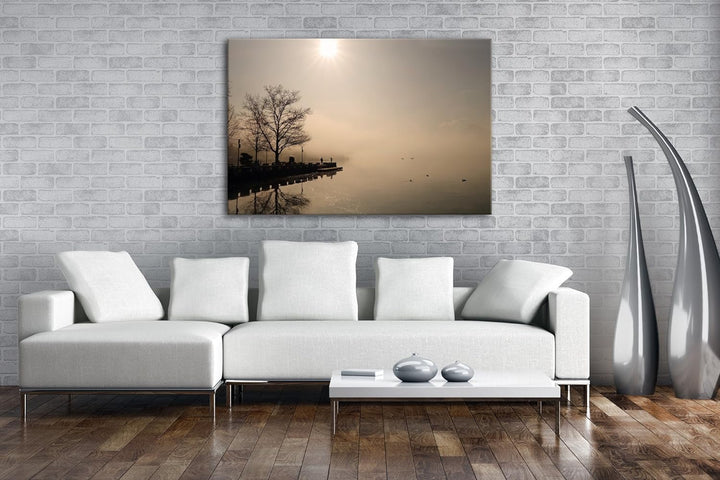 deyoli verlassener Bootssteg Format: 80x60 als Leinwand, Motiv fertig gerahmt auf Echtholzrahmen, Ho