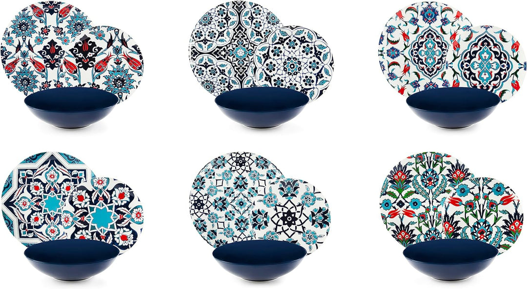 Excelsa Topkapi Teller-Set, 18 Stück, Porzellan und Steineware, mehrfarbig, 6 Personen Set 18 Pezzi