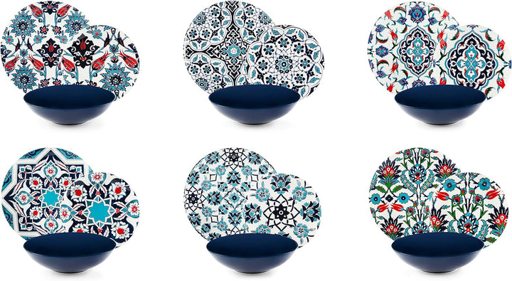 Excelsa Topkapi Teller-Set, 18 Stück, Porzellan und Steineware, mehrfarbig, 6 Personen Set 18 Pezzi