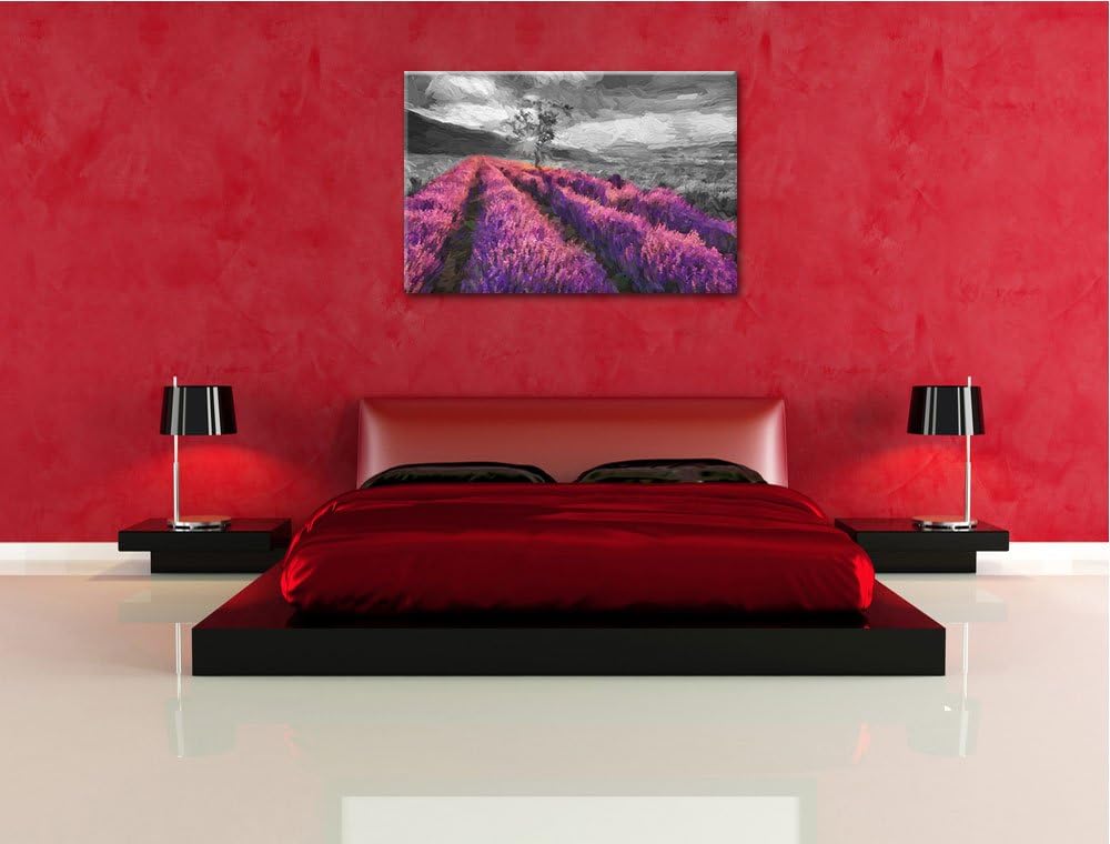 herrliches Lavendelfeld mit einsamen Baum Format: 100x70 auf Leinwand, XXL riesige Bilder fertig ger