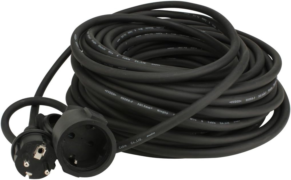 UNITEC Gummi-Verlängerung H05RR-F3G1,5mm² 20m, IP 44, schwarz