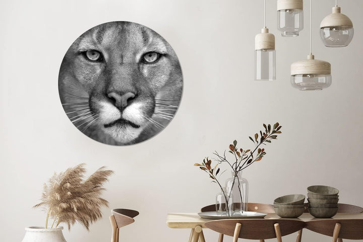 MuchoWow Wandbild Rund Wanddeko Deko Wohnzimmer Bilder 90x90 cm Panther - Wildlife - Schwarz - Weiss