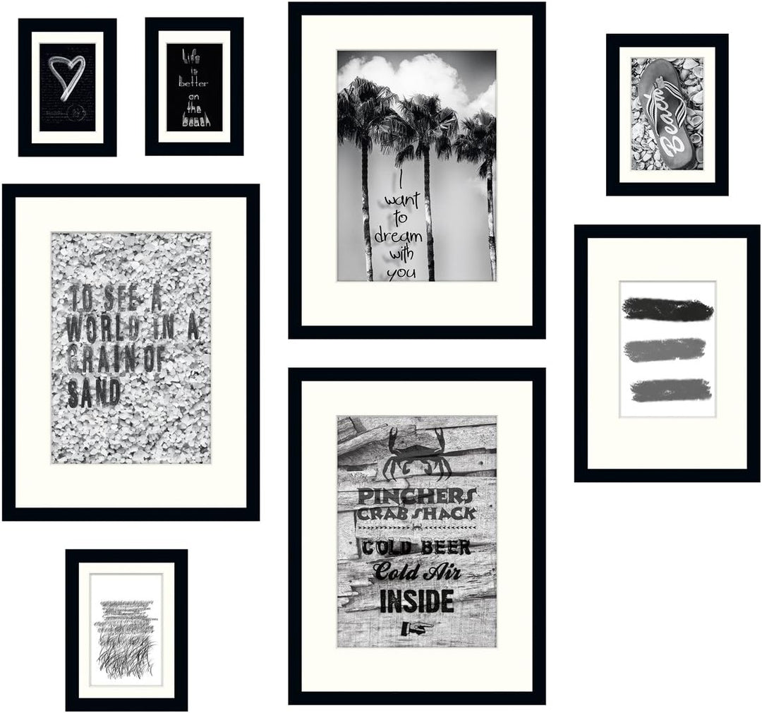 Eurographics Life is Better On The Beach Bilderrahmen-Set, Glas/Holz, Schwarz-Weiss, verschidenen Gr