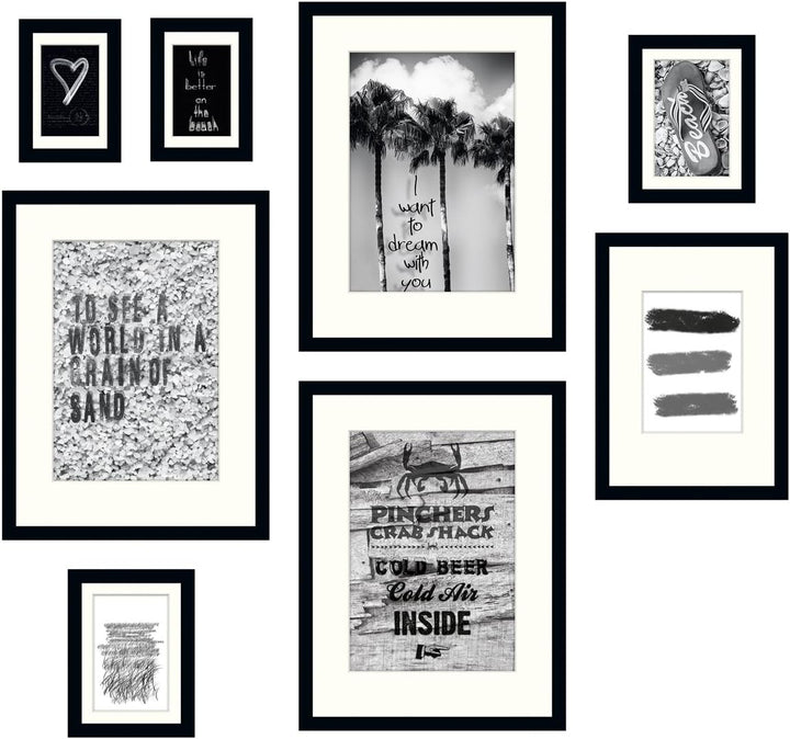 Eurographics Life is Better On The Beach Bilderrahmen-Set, Glas/Holz, Schwarz-Weiss, verschidenen Gr