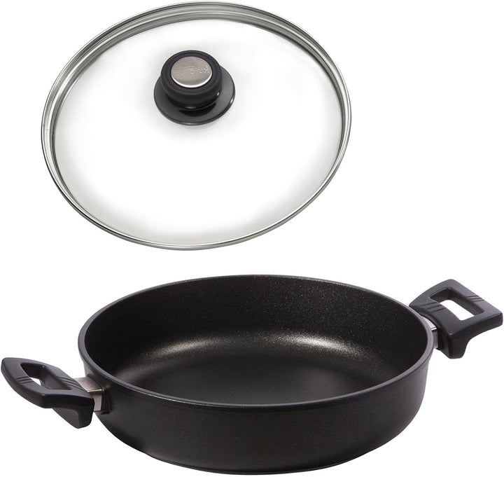 Eurloux Guss-Kasserolle Induktion Set & Glas-Deckel Ø28 cm - Universal Bratenkasserolle 4 Liter mit