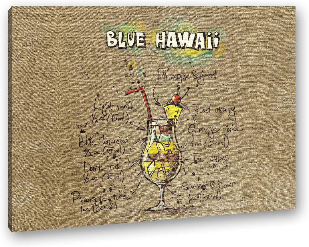 deyoli Rezept für einen Blue Hawaii Format: 80x60 als Leinwandbild, Motiv fertig gerahmt auf Echthol