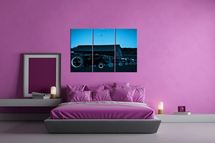 deyoli Traktoren auf einer Farm Format 120x80 3Teilig Effekt: Monocrome Blau als Leinwandbild, Motiv