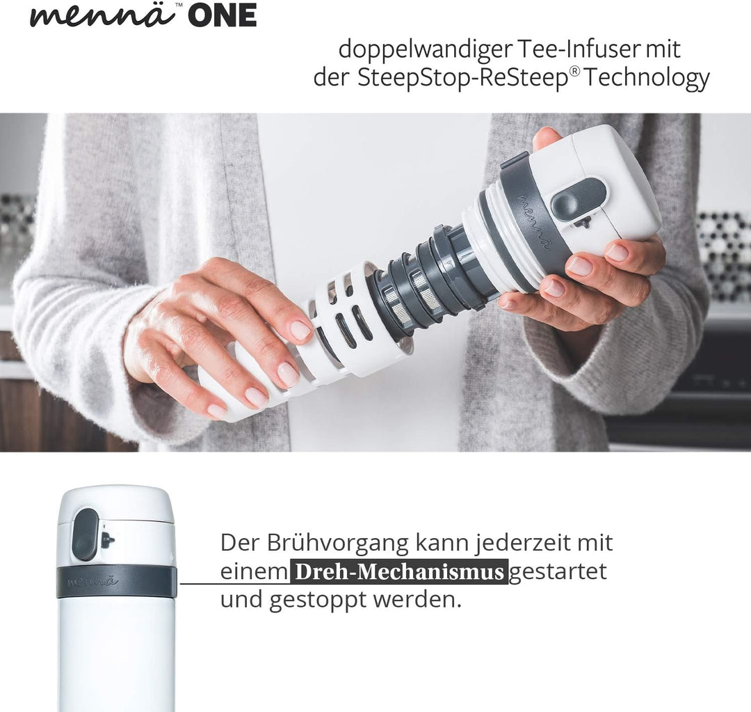 Coolinato mennä One Tee Thermobecher to go 375ml mit Teesieb individueller Start-Stopp Brühvorgang D