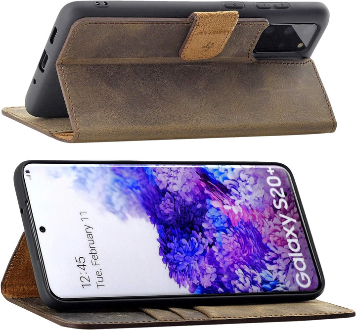 Suncase Book-Style Hülle kompatibel mit Samsung Galaxy S20 Plus Leder Tasche (Slim-Fit) Lederhülle H