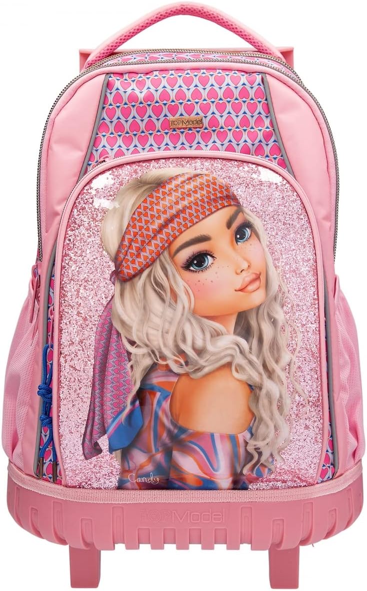 Depesche 11991 TOPModel Seventies - Schulrucksack mit Glitzer, Model-Motiv und coolem Herz-Muster, T