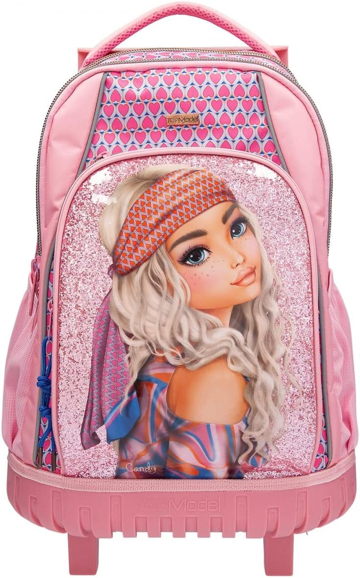 Depesche 11991 TOPModel Seventies - Schulrucksack mit Glitzer, Model-Motiv und coolem Herz-Muster, T