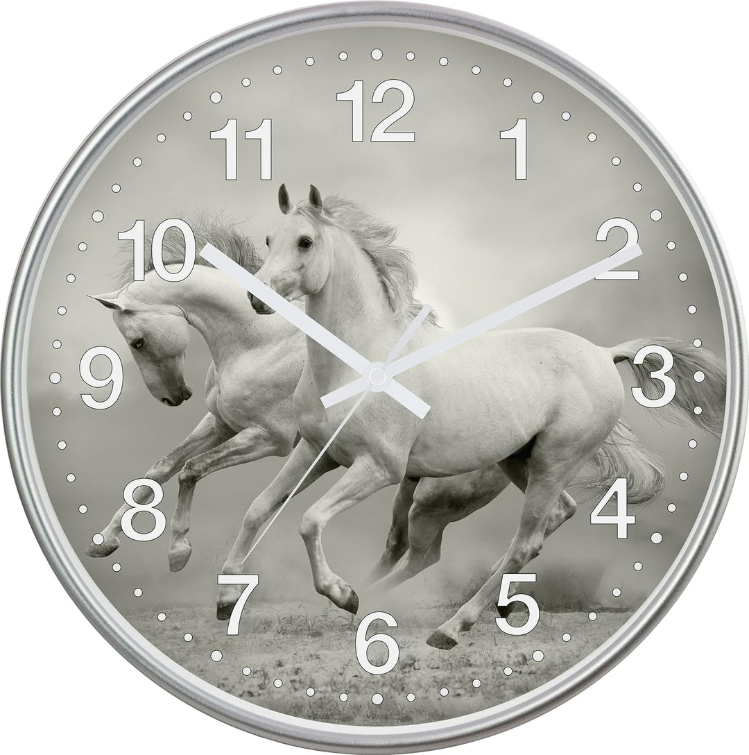 Eurotime Quarzwanduhr, 30 cm, Kunststoffgehäuse Silber, Echtglasabdeckung, klares 12-Zahlen Zifferbl