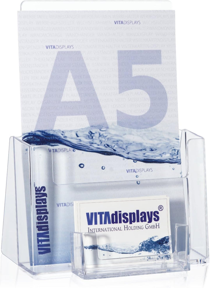 2 Stück taymar DIN A5 Tisch-Prospektständer, Flyerständer mit Visitenkartenfach, transparenter Prosp