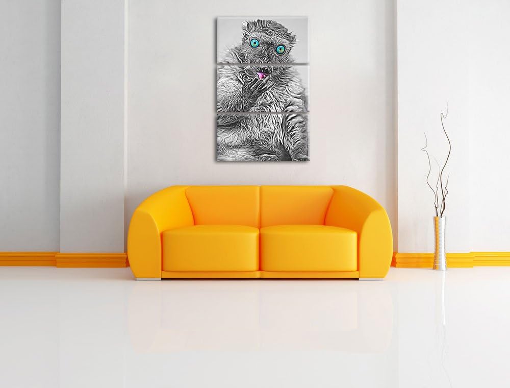 prächtiger Blauaugenmaki beim Putzen schwarz/weiss Deluxe 3-Teiler Leinwandbild 120x80 Bild auf Lein