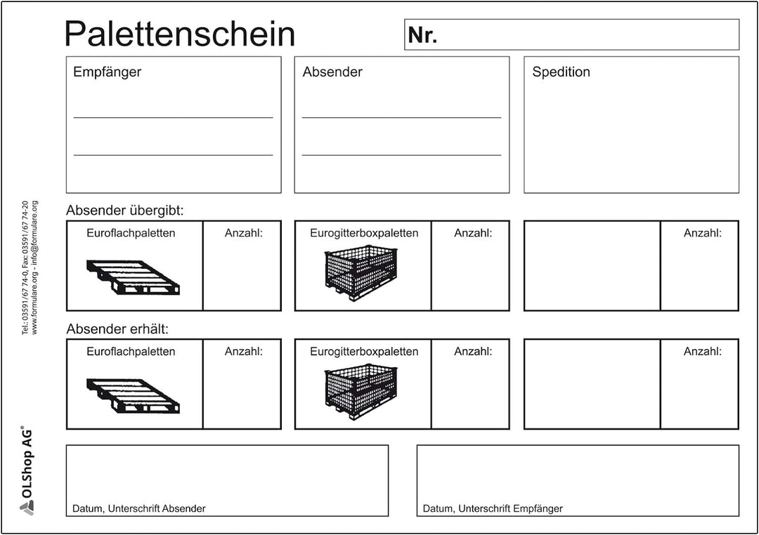 10er Pack Palettenscheine Lademittelnachweis DIN A5 quer (210 x 148 mm) 10 Blöcke á 25 Satz 4-fach s