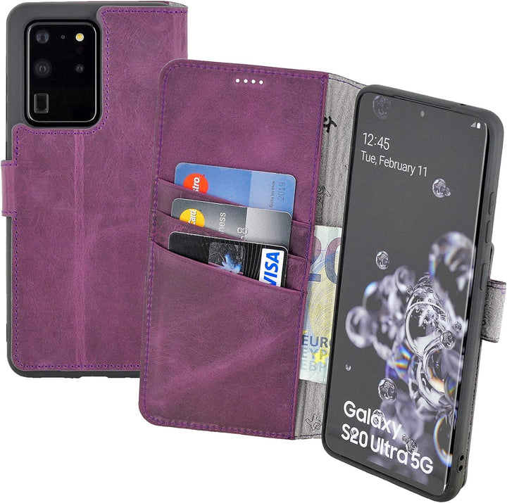 Suncase Book-Style Hülle kompatibel mit Samsung Galaxy S20 Ultra Leder Tasche (Slim-Fit) Lederhülle