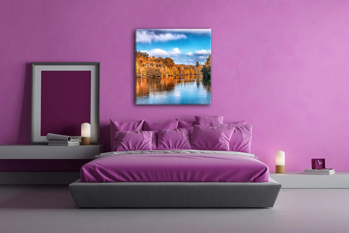 deyoli Stiller See Format: 70x70 als Leinwand, Motiv fertig gerahmt auf Echtholzrahmen, Hochwertiger