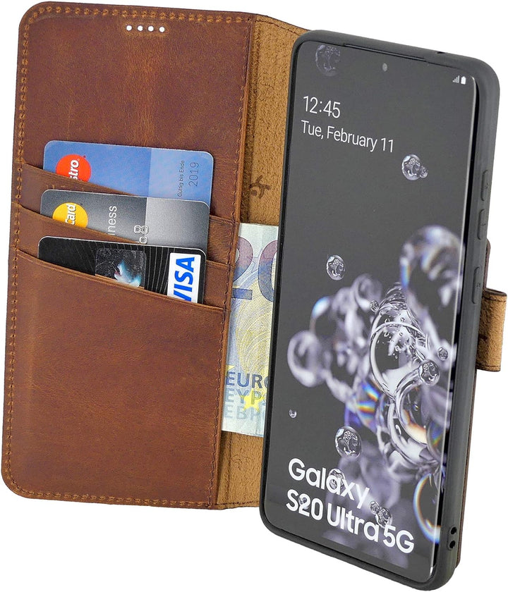 Suncase Book-Style Hülle kompatibel mit Samsung Galaxy S20 Ultra Leder Tasche (Slim-Fit) Lederhülle
